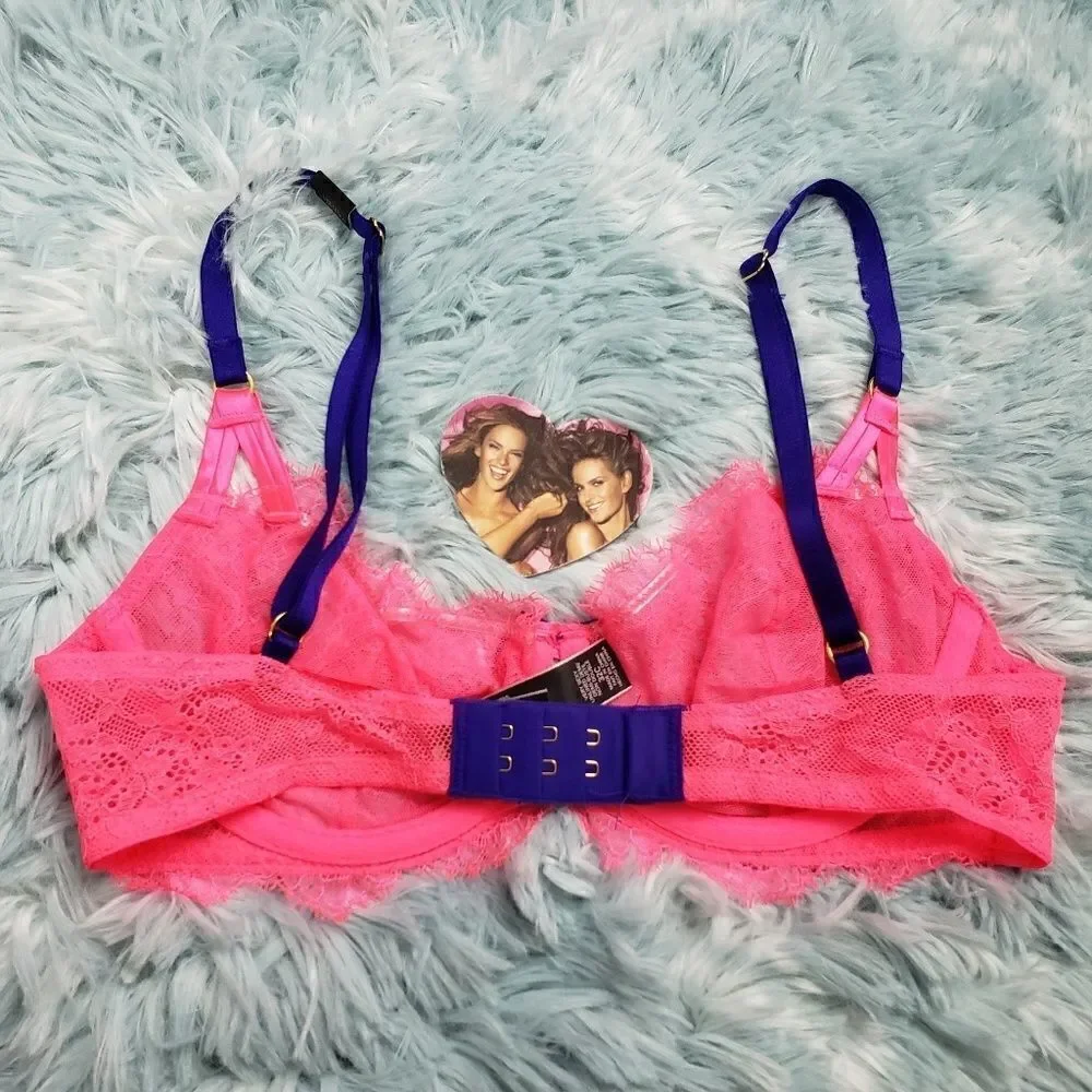 VS Pink Neon Eyelash Lace Unlined Demi Bra